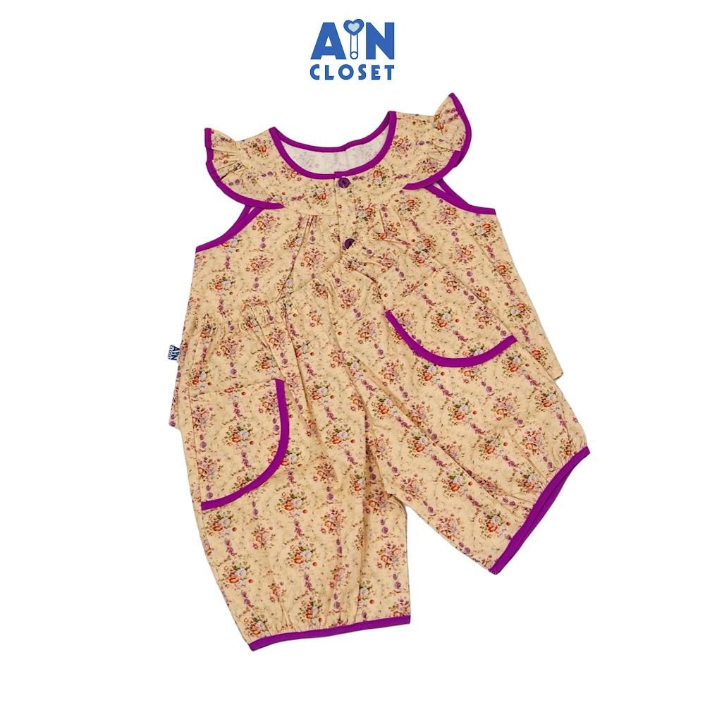 Bộ quần áo Lửng bé gái hoạ tiết Hoa Dại viền Tím Cotton - AICDBG8GT2HK - AIN Closet