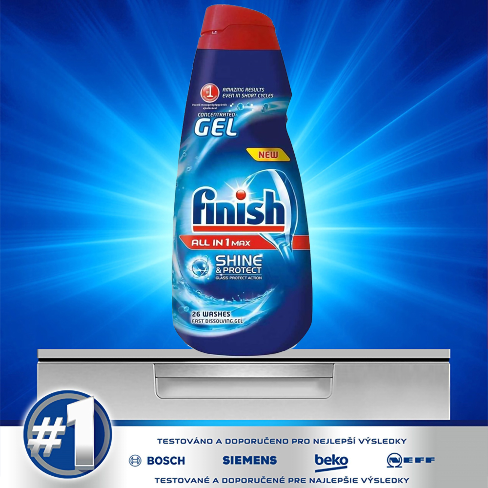 Gel rửa bát Finish All in 1 max Shine &amp; Protect Dishwasher Gels 650ml QT2824