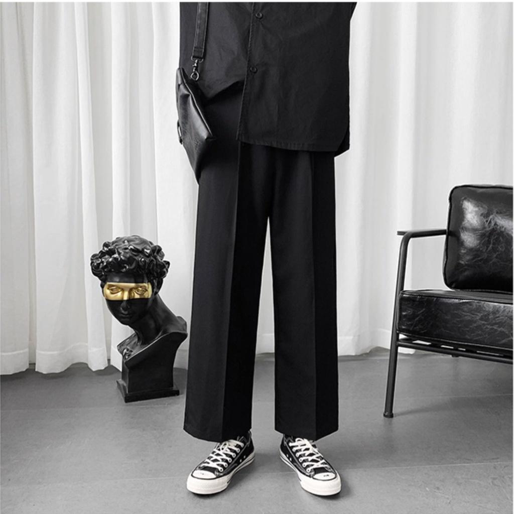 Quần Suông Nam Nữ Ống Rộng Vải Cao Cấp E'mer , Quần Đen Ống Suông Unisex Form Rộng Phong Cách Hàn Quốc - ĐEN