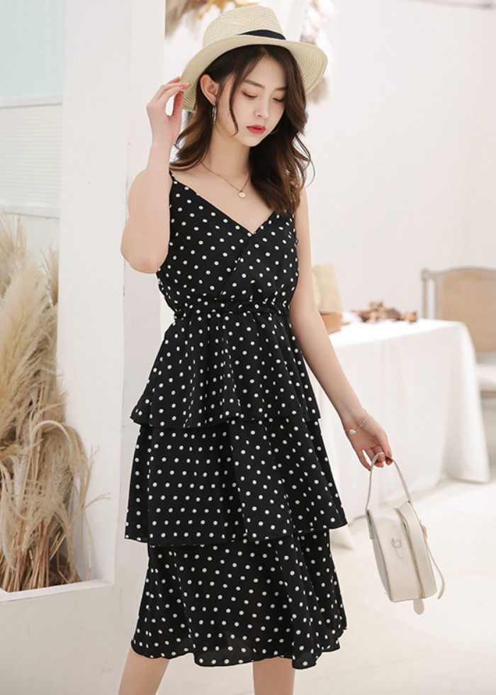 Đầm Dễ Thương Chấm Bi Form Xếp 3 Tầng DNO51 MayBlue