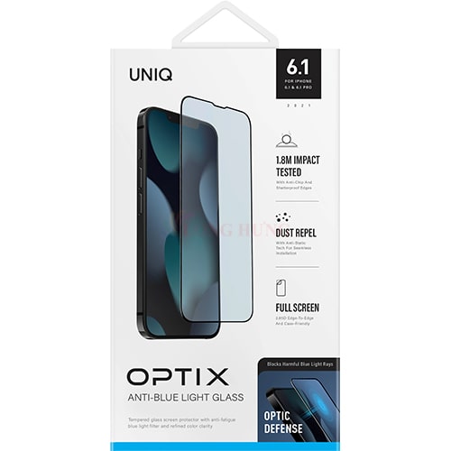 Dán màn hình cường lực Full viền chống tia xanh Uniq Optix Anti-Blue Light Glass iP 13 Series - Hàng chính hãng