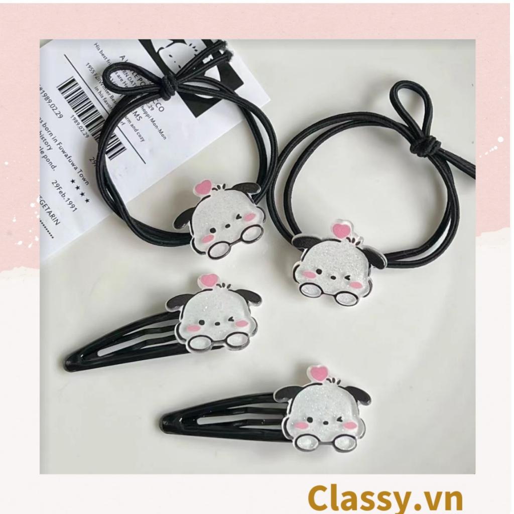 Kẹp tóc mái Classy họa tiết cún khóc nhfe dễ thương, màu trắng đen PK1621