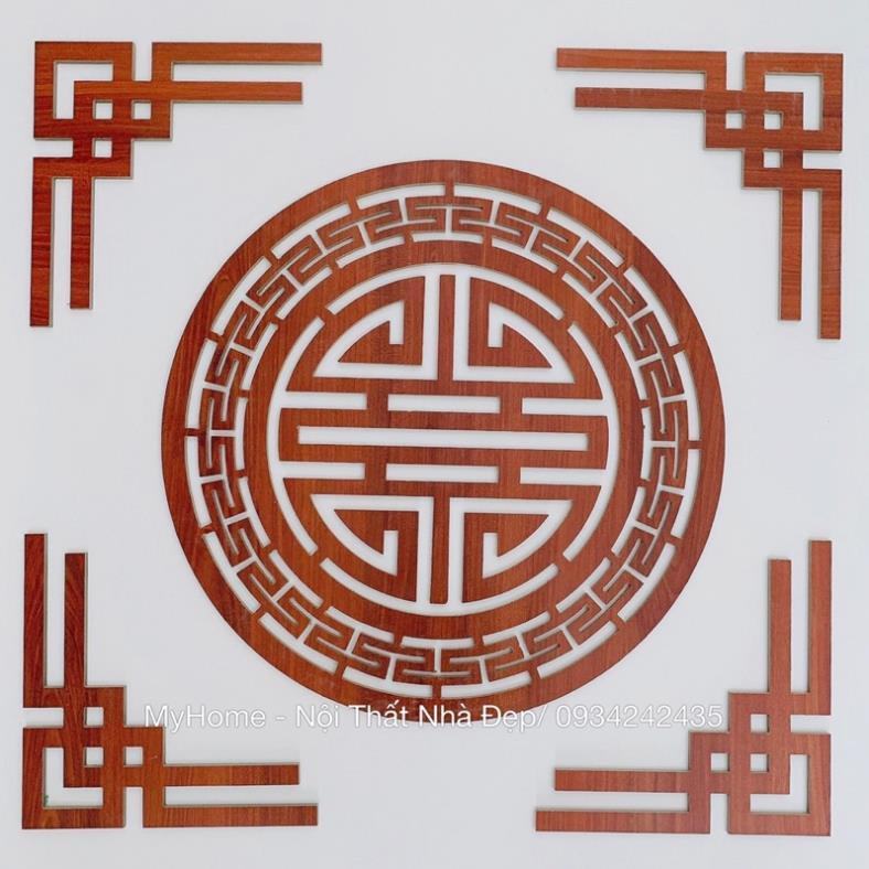 Bộ chữ Phúc, hoa sen, hoa văn trang trí bàn thờ màu đỏ cánh gián .