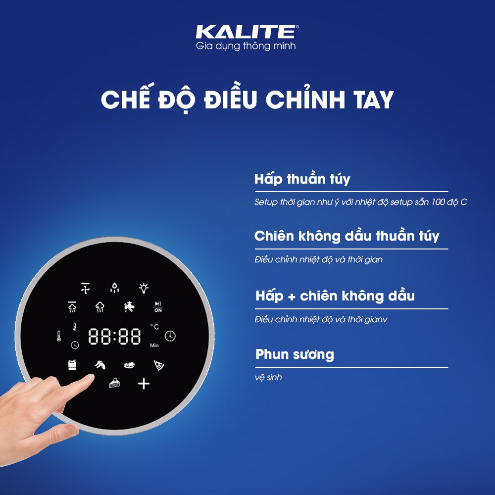 Nồi chiên hơi nước KALITE STEAM STAR dung tích 15L, chức năng chiên hấp 2in1, phụ kiện chống dính, cửa kính cường lực, hàng chính hãng