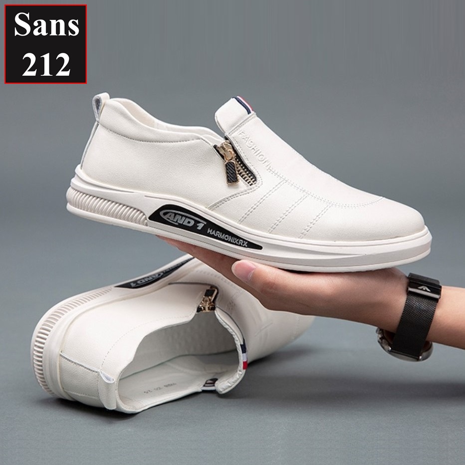 Sneaker nam nữ unisex độn đế 5cm Sans212 giầy thể thao trắng tăng chiều cao lười full white không dây êm chân cao cấp
