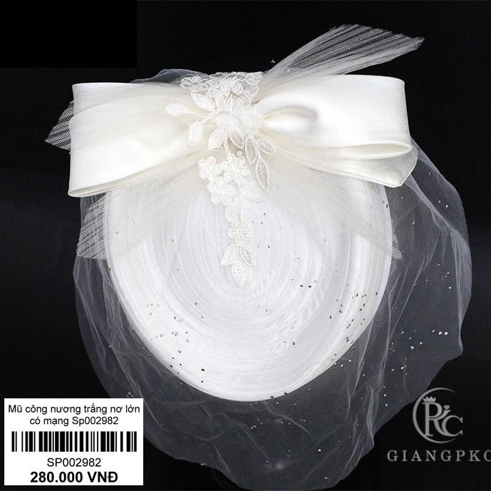 Mũ công nương trắng nơ lớn có mạng che mặt GIangpkc Sp002982