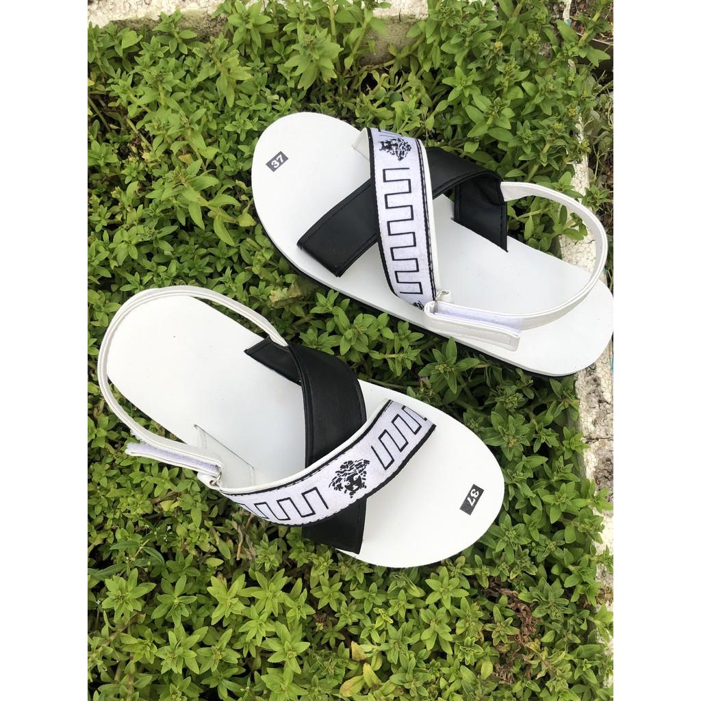 dép sandal ( đế trắng quai hậu đen phối chéo dù ) size từ 35 nữ đến 42 nữ