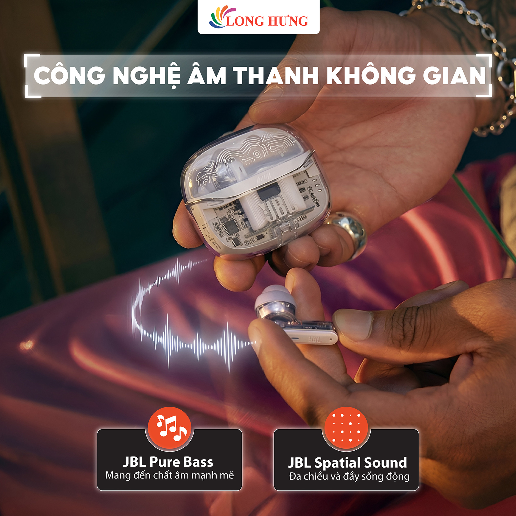 Tai nghe Bluetooth True Wireless JBL Tune Beam 2 Ghost - Hàng chính hãng