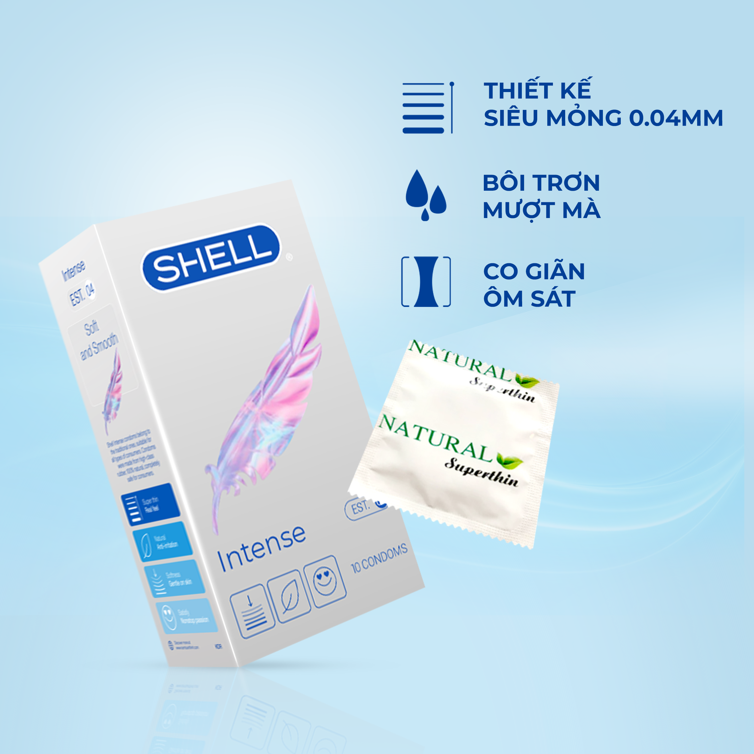 Bao cao su Shell Intense - Siêu mỏng 0.04mm kèm 1 chiếc BCS Gun Super Thin