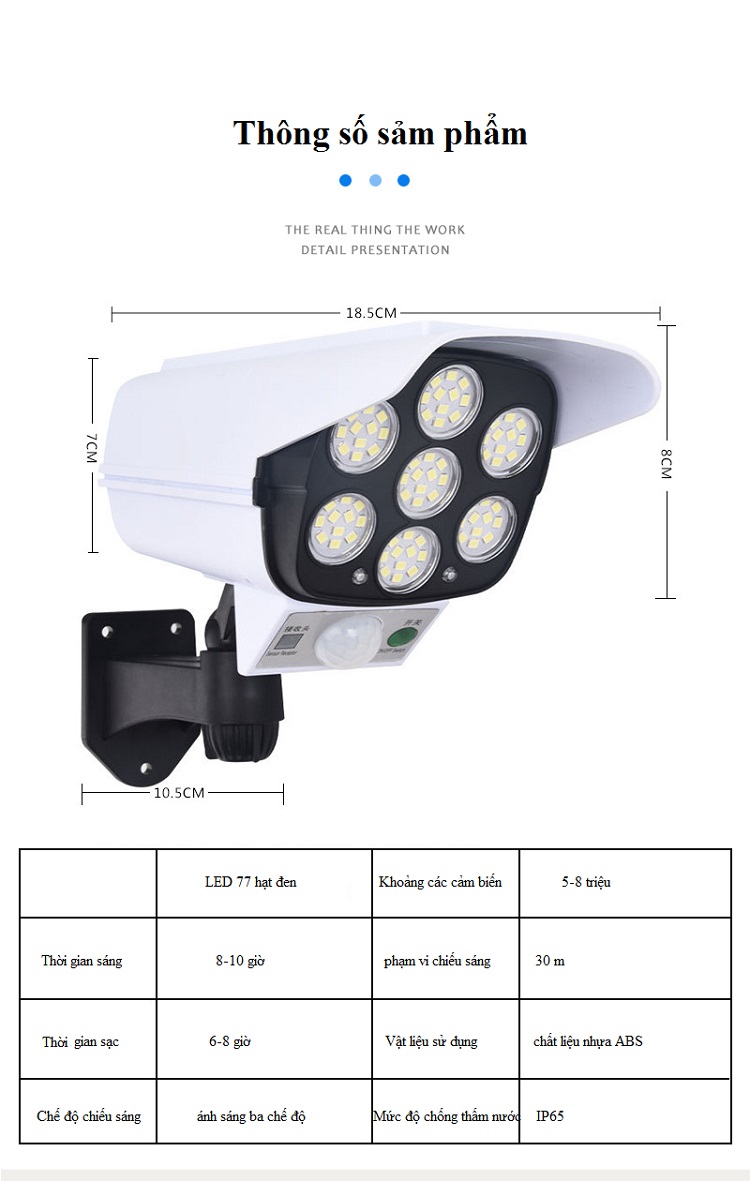 Đèn Led Dùng Pin Năng Lượng Mặt Trời Cảm ứng Mô Hình camera Chống Trộm HD-03