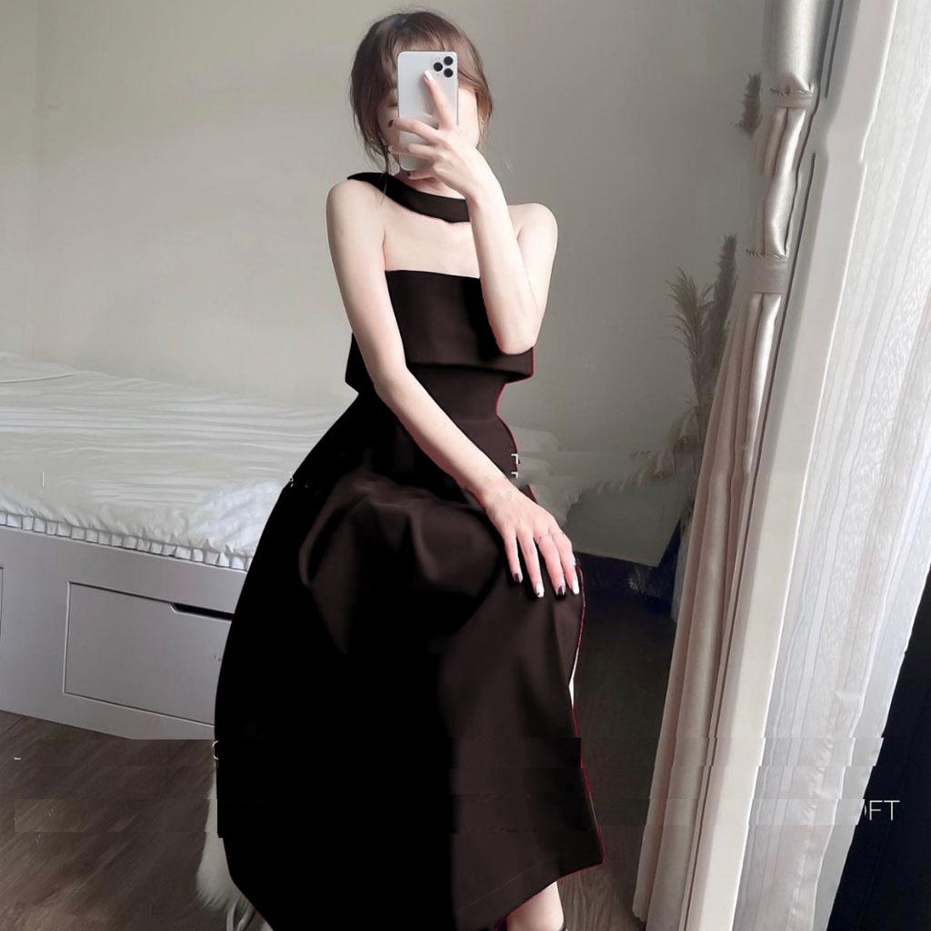 Váy choker dự tiệc đầm nhung xẻ tà dáng dài mẫu mới