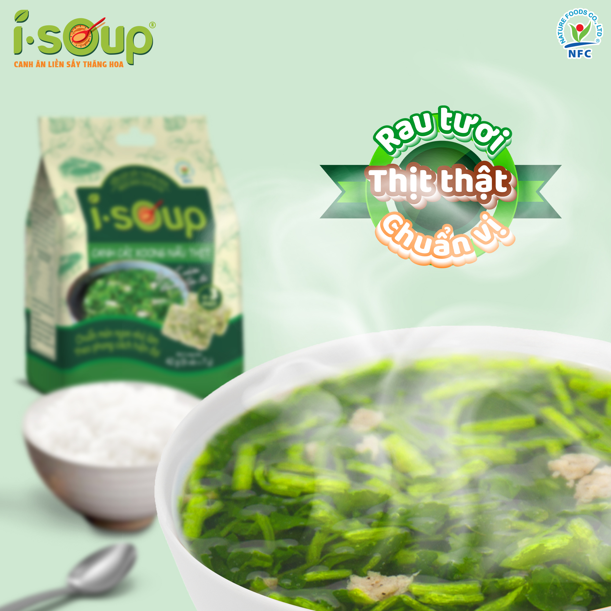 Combo 6 Túi Canh ISOUP (Canh Chua+ Rau Ngót + Cải Xoong) - Canh Ăn Liền Sấy Thăng Hoa