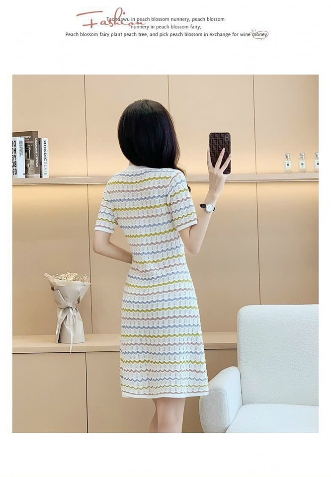 Đầm len phối sọc màu cao cấp