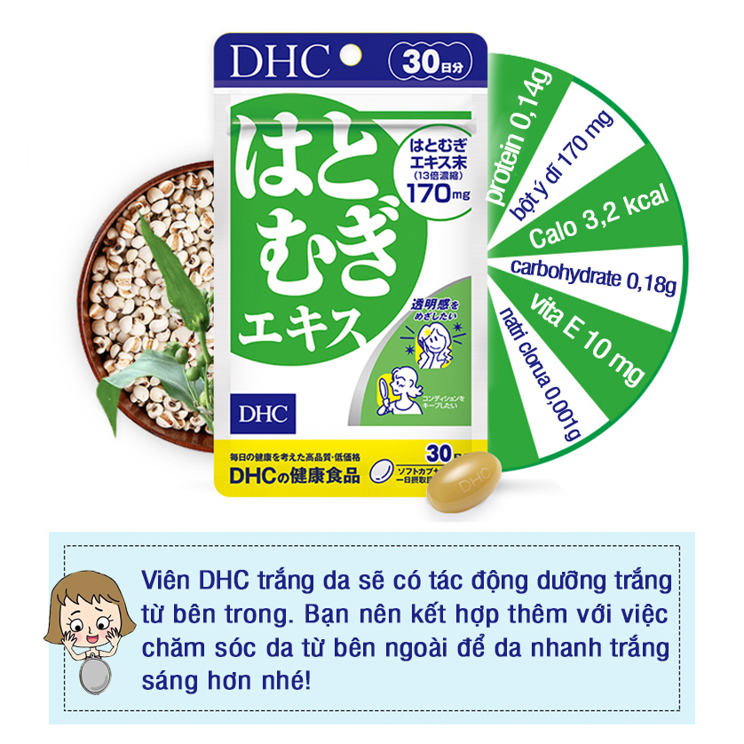 Viên uống trắng da DHC Nhật Bản dưỡng ẩm và làm mịn da thực phẩm chức năng 30 ngày JN-DHC-ADL30
