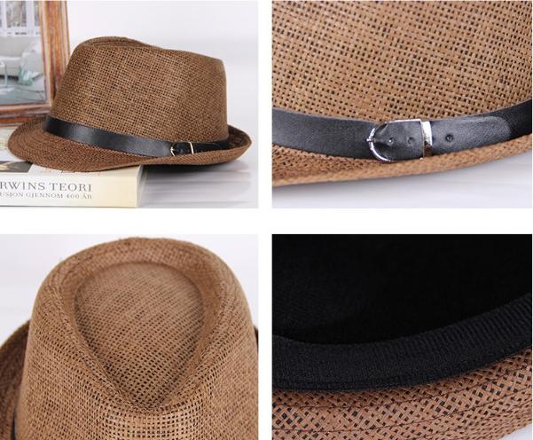 Mũ phớt cói cho nam vành nhỏ đai da Nón phớt panama nam màu nâu