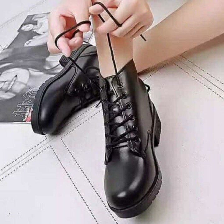 Giày Bốt Boot Nữ Da Cao Cấp Đế 5p Buộc Dây BT2