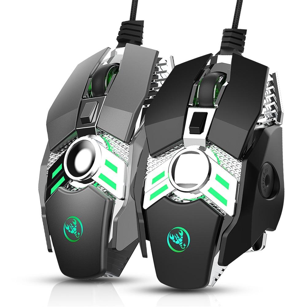 HXSJ J200 Wired Gaming Mouse Seven-key Macro Programming Settings Mouse with Four Adjustable DPI RGB Light Grey