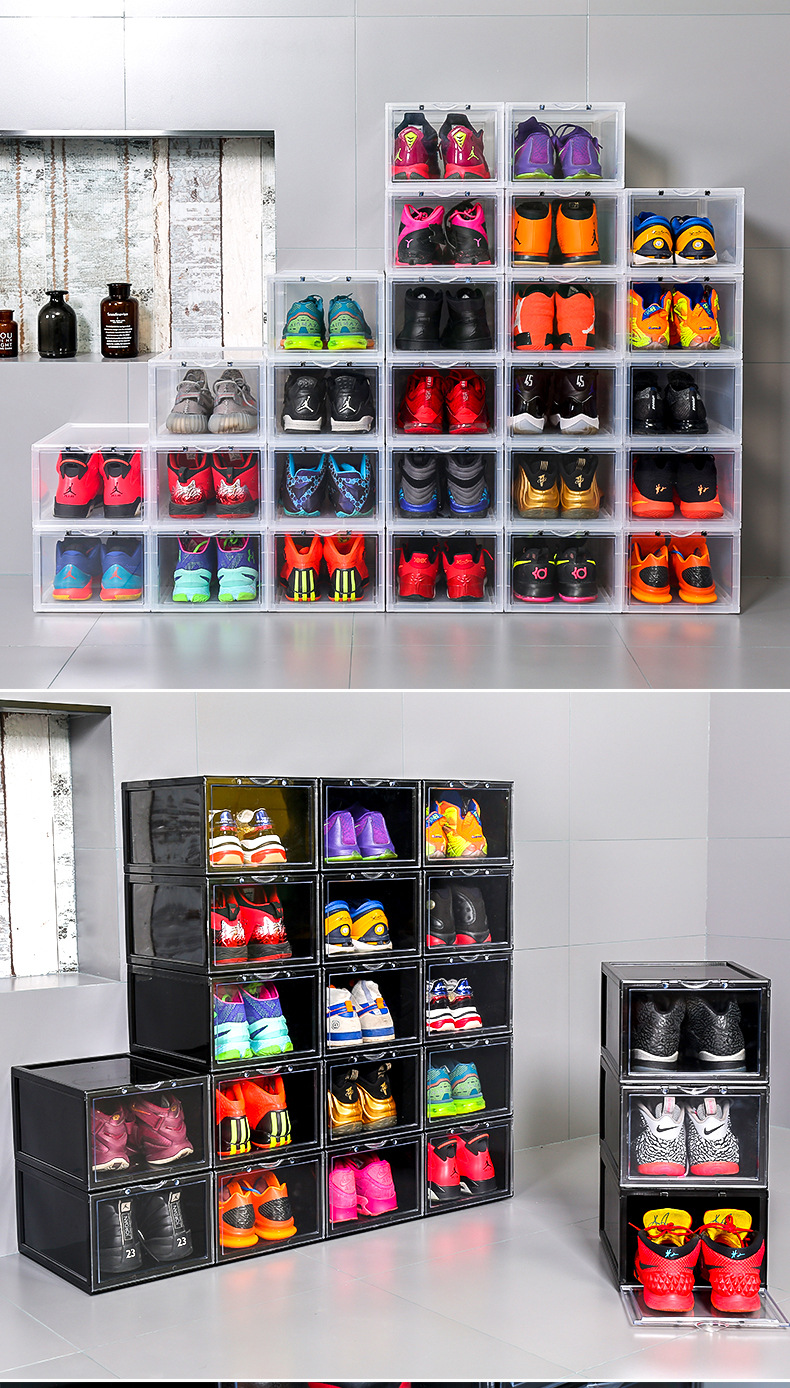 Combo 2 hộp đựng giày sneaker cửa mở nam châm nhựa cứng cao cấp, có thể tháo lắp được