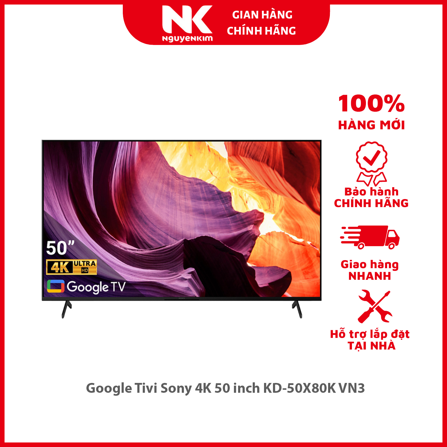 Google Tivi Sony 4K 50 inch KD-50X80K VN3 - Hàng chính hãng