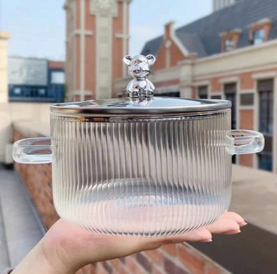 [KoSuyTu] Nồi Thủy Tinh Trong Suốt Nắp Gấu Bear 1.7L Đa Năng - Chịu Nhiệt Cao, Chiên, Nấu, Xào, Hấp, Luộc -  Sạch Sẽ, An Toàn, Thẩm Mỹ