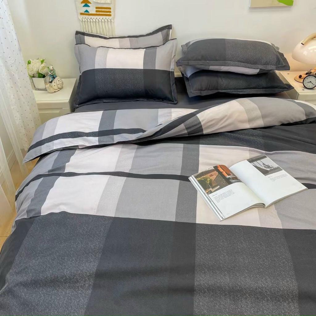 Bộ chăn ga gối Cotton poly M2T bedding gồm vỏ chăn mền, drap ga giường và 2 vỏ gối nằm - PL Kẻ mới