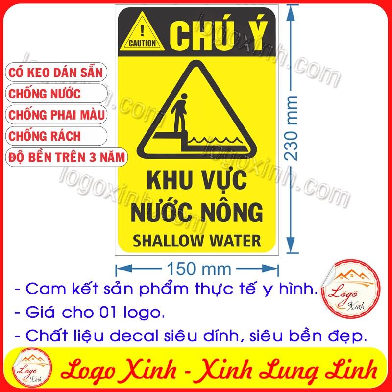LOGO TEM STICKER BIỂN CẢNH BÁO KHU VỰC NƯỚC NÔNG, NƯỚC CẠN - SHALLOW WATER CAUTION - BIỂN CẢNH BÁO AN TOÀN LAO ĐỘNG