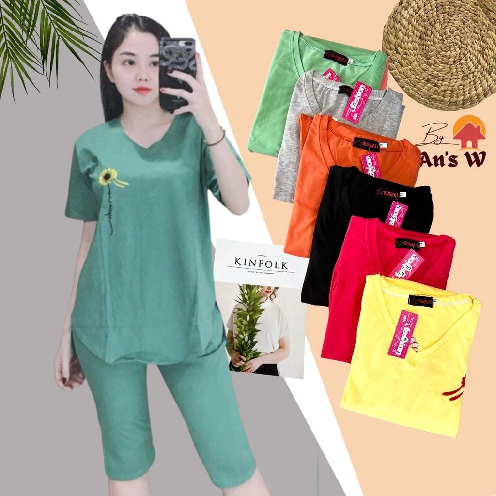 Đồ bộ lửng mặc nhà thun co giãn thoáng mát thêu hoa cúc bộ mặc nhà phom đẹp -Có bigsize đến 80kg