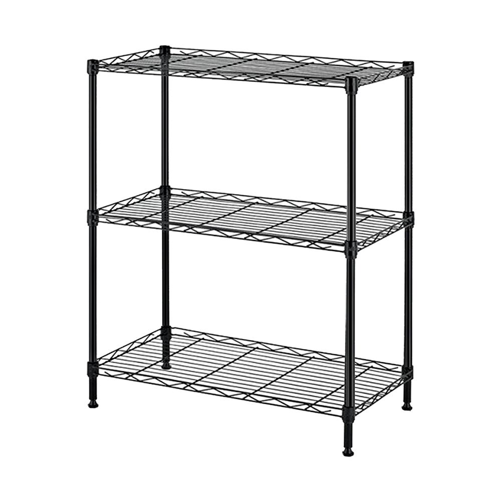 Kệ kim loại 3 tầng chất liệu thép carbon + sơn rắn nhiệt độ cao màu đen, bền và chống gỉ