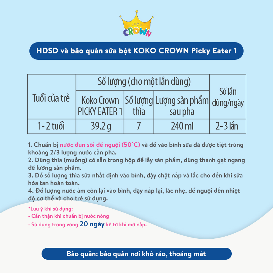 Combo 5 Lon Sữa Bột Dinh Dưỡng KOKO CROWN Dành Cho Bé Biếng Ăn Picky Eater 1 800g/ Lon