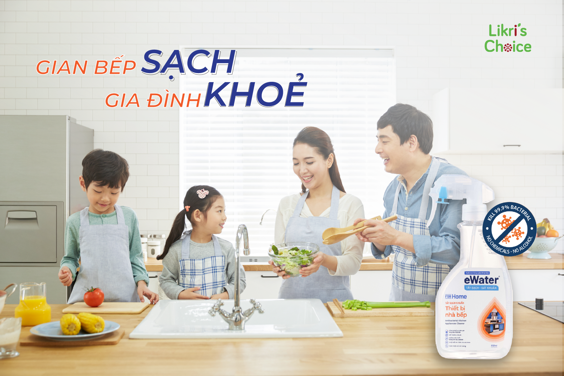 Chai xịt khử khuẩn thiết bị nhà bếp eWater 500ml - Nước ion điện giải Tẩy sạch khử khuẩn thiết bị nhà bếp