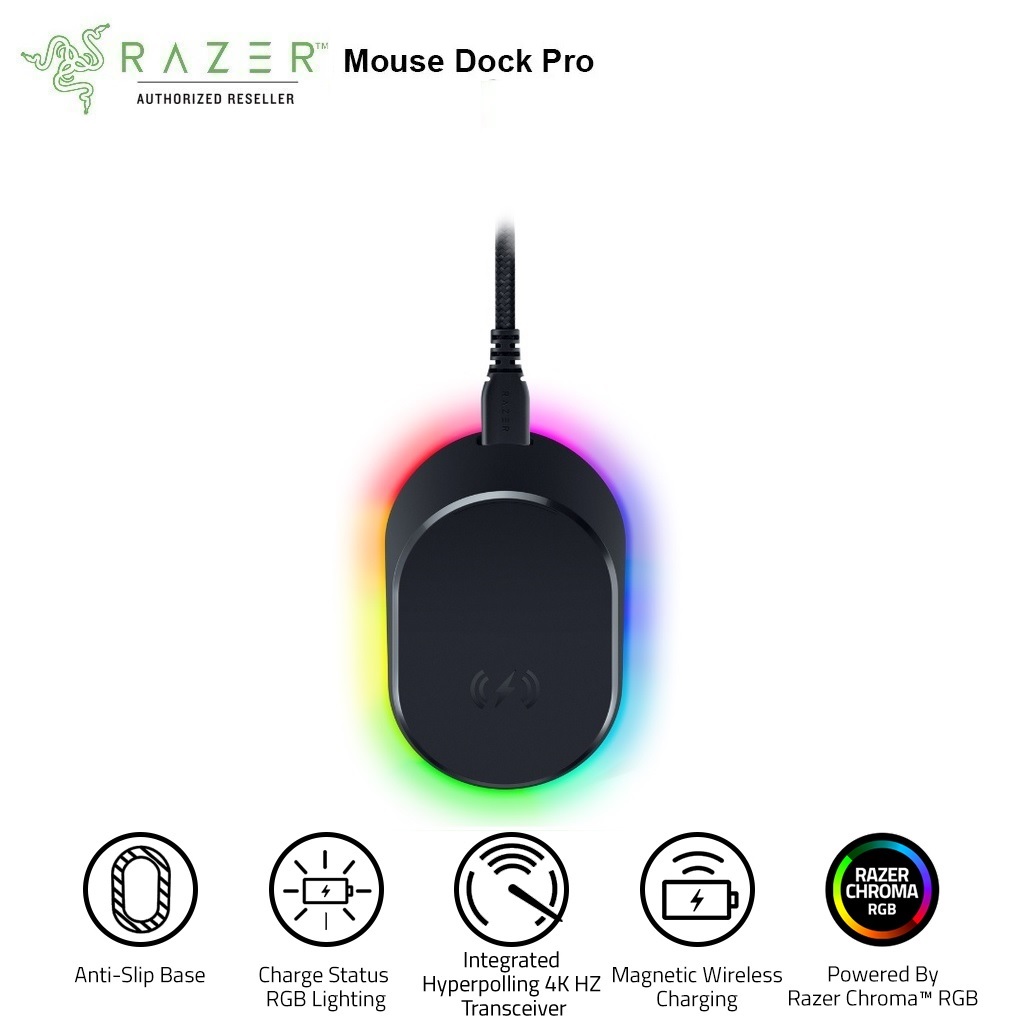 Bộ sản phẩm đế sạc Razer Mouse Dock Pro-Razer Wireless Charging Puck Bundle_Mới, hàng chính hãng