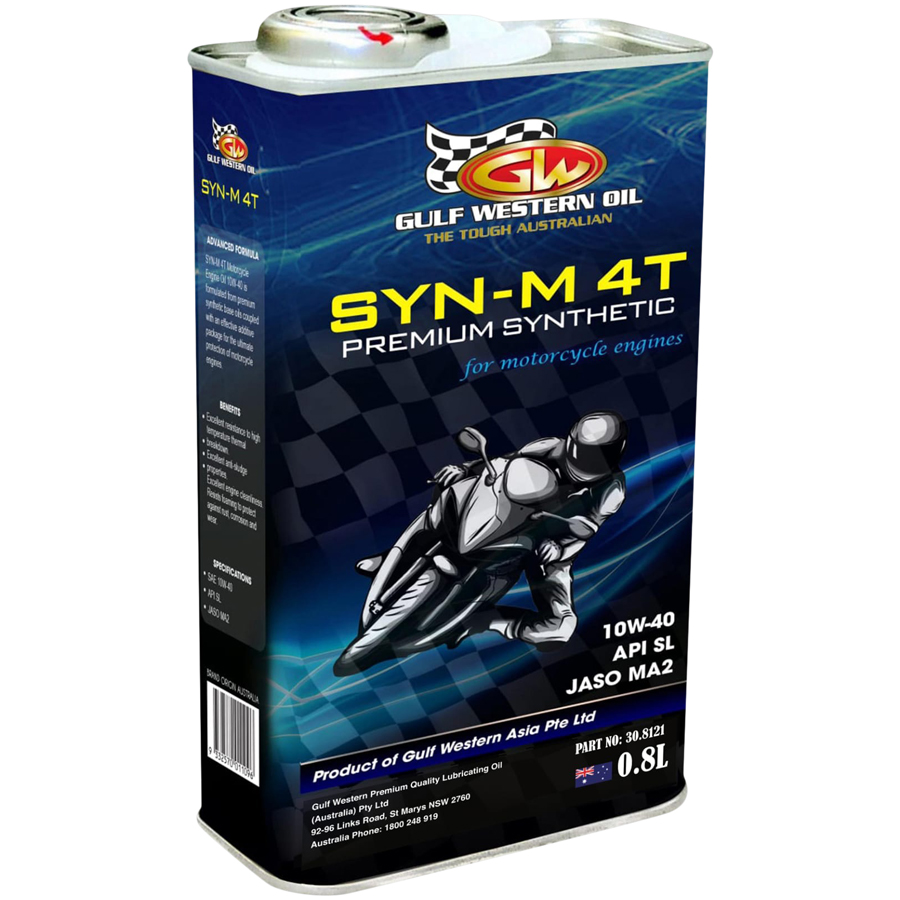 Nhớt động cơ đốt trong Gulf Western Oil 4T SYN-M 4T PREMIUM SYNTHETIC 10W-40 API SL JASO MA2 800ml