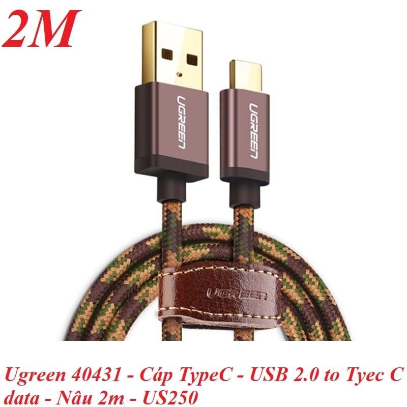 Ugreen UG40431US250TK 2M màu Nâu Cáp sạc USB TypeC cao cấp - HÀNG CHÍNH HÃNG