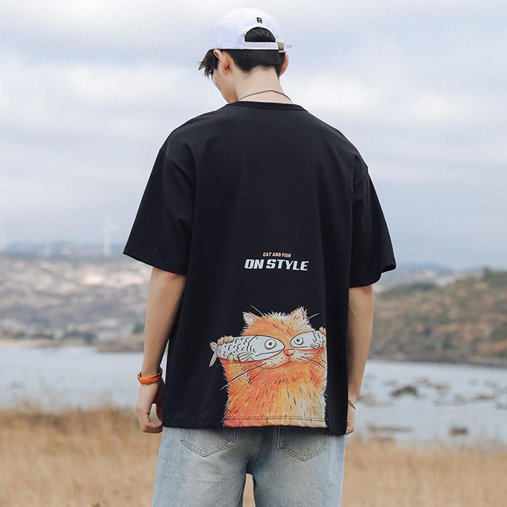Áo phông unisex CAT AND FISH tay lỡ dáng rộng hot trend 2020