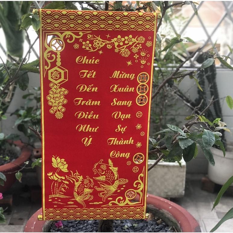 Liễng trang trí tết in chữ Việt Nam làm từ vải nhung đẹp khổ 35*60cm