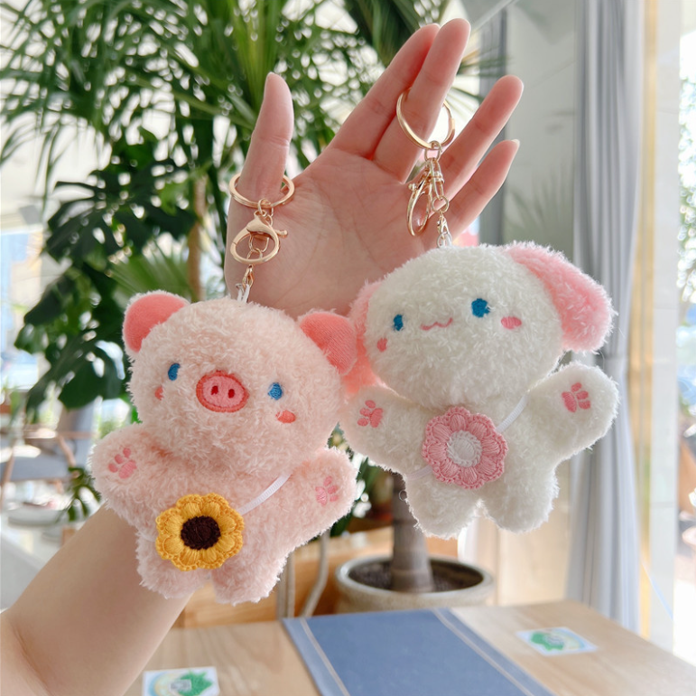 Gấu bông mini treo móc khóa xe, làm quà tặng xinh dễ thương giá rẻ hình heo thỏ khỉ cute