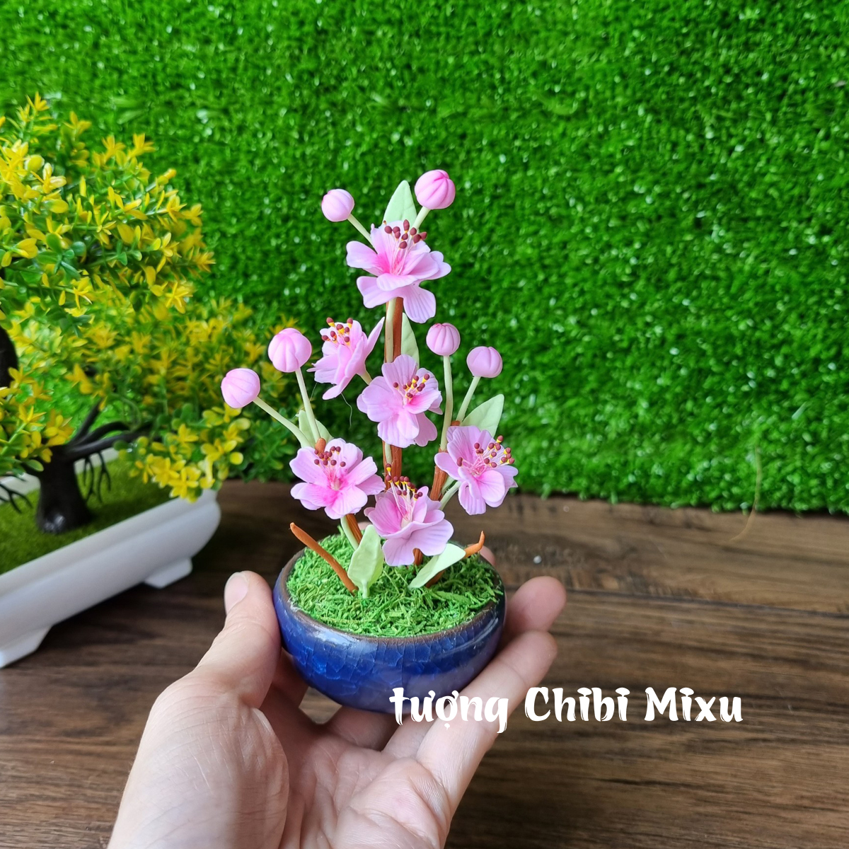 Chậu hoa Đào 10 cánh bằng đất sét Nhật