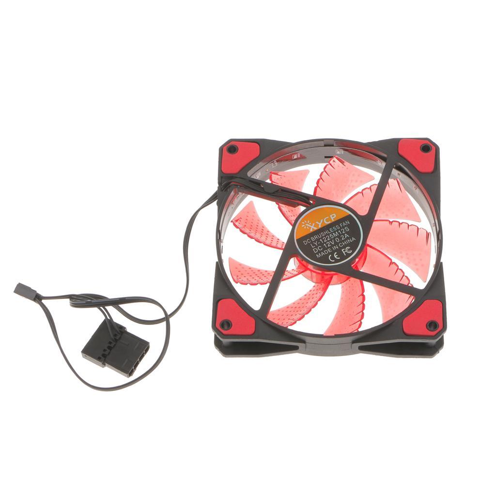 3/4Pin 15 LED 120mm PC Case CPU Cooling Fan+4pin Y Splitter 2 Fans Power Cable