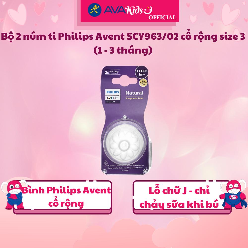 Bộ 2 núm ti Philips Avent SCY963/02 cổ rộng size 3 (1 - 3 tháng) - Hàng Chính Hãng