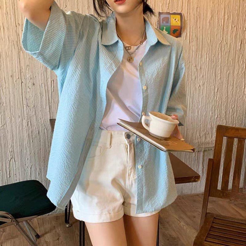 Áo Sơ Mi Kẻ Xốp Tay Lỡ Dáng Thụng Trùm Mông 5 Màu