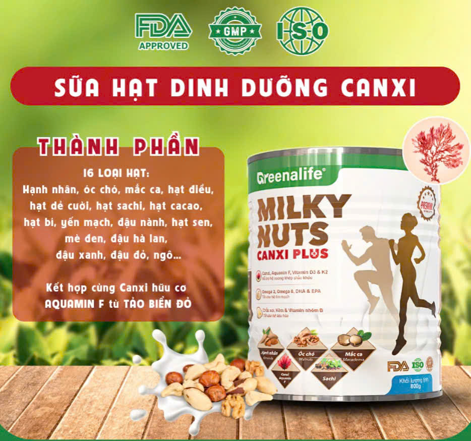 Sữa Hạt Dinh Dưỡng Canxi Plus Milky Nuts Greenalife - Hỗ Trợ Xương Khớp Chắc Khoẻ, Lợi Sữa Cho Mẹ Bầu, Sau Sinh, Dinh Dưỡng Cho Người Tiểu Đường, Người Già, Ăn chay, Ăn Kiêng, Giảm Cân, Eat Clean, Healthy