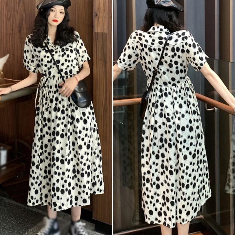 Đầm Ngắn Tay Lưng Cao Họa Tiết Chấm Bi Xinh Xắn Dành Cho Nữ