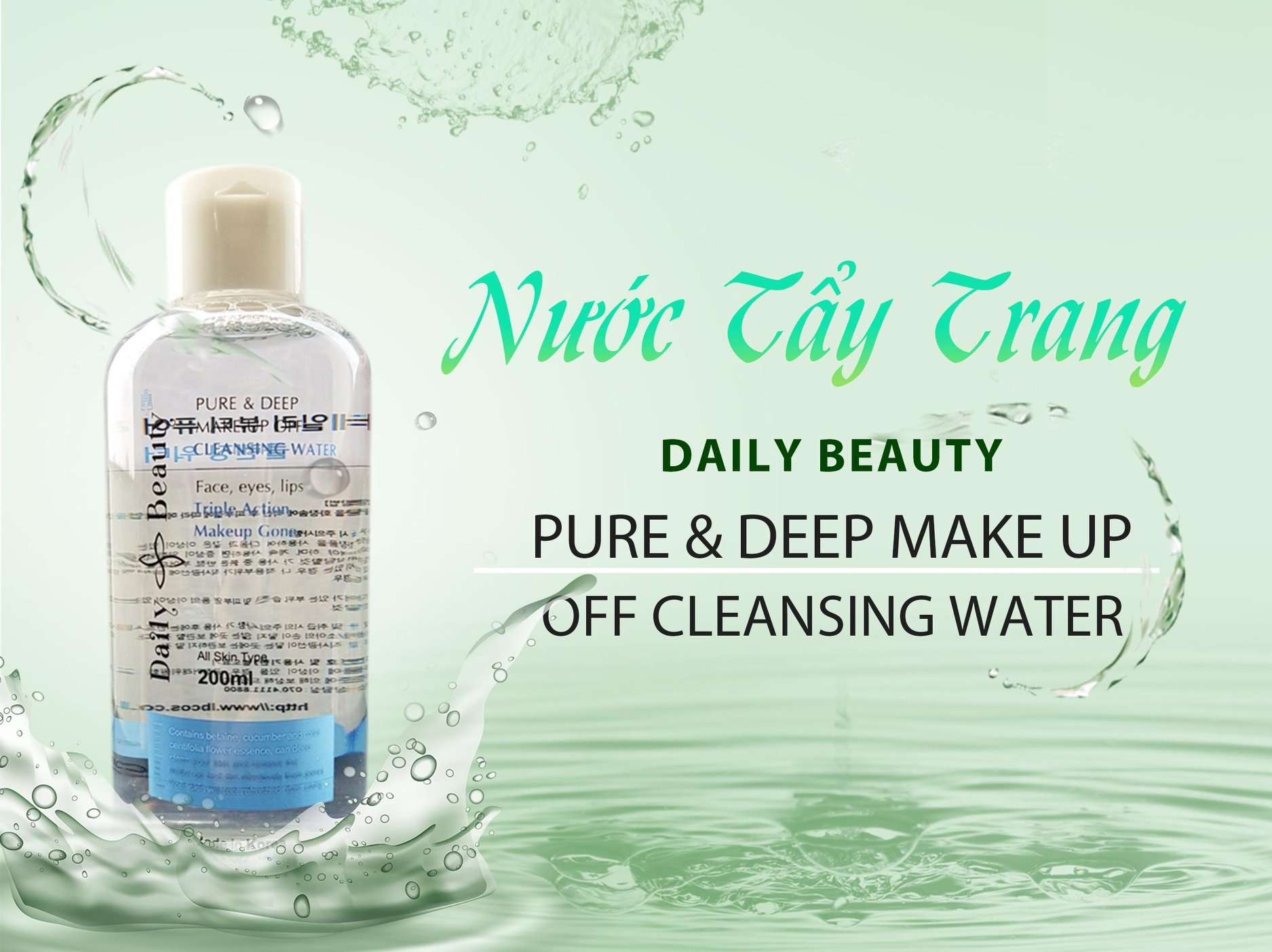 Nước tẩy trang Daily Beauty Pure &amp; Deep Make-up Off Cleansing Water Hàn Quốc