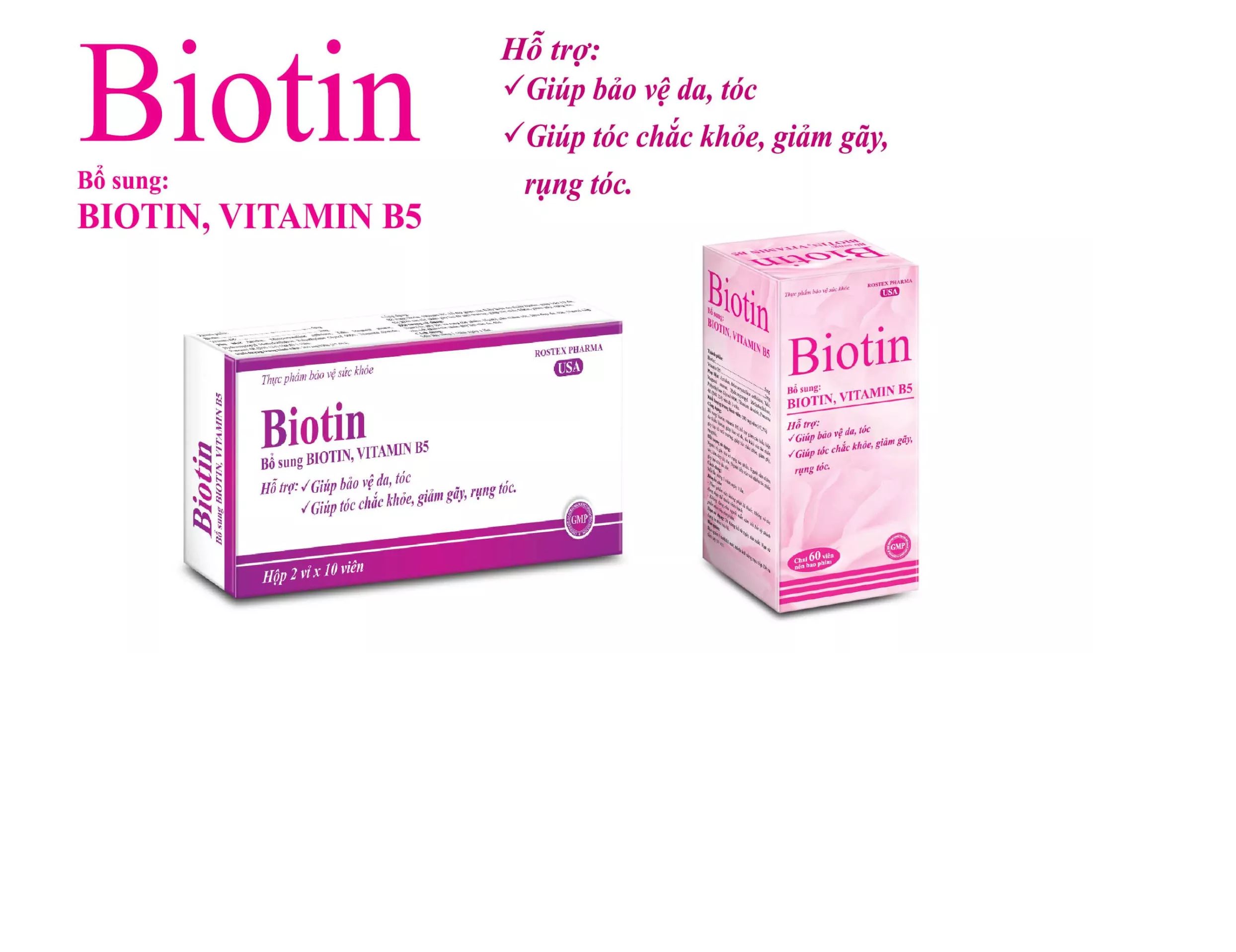 Biotin ROXTECH bổ sung Vitamin B5 giúp tóc chắc khỏe, giảm gãy rụng tóc 60 viên