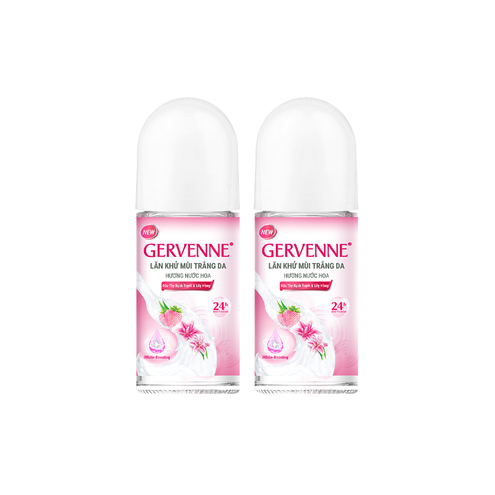 Combo 2 Lăn khử mùi nước hoa Gervenne Dâu Tây Bạch Tuyết và Lily Hồng 50ml/ Chai