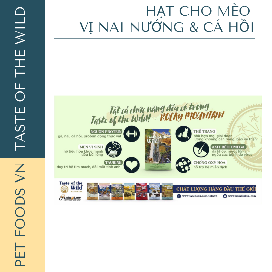 Hạt cho mèo TASTE OF THE WILD Rocky Mountain vị Nai Nướng &amp; Cá Hồi Xông Khói
