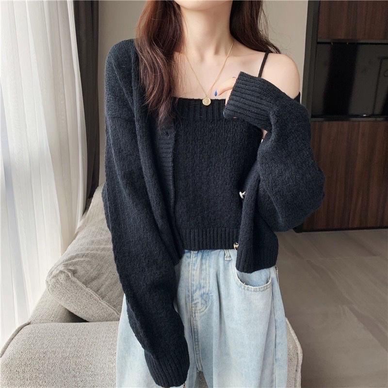 Set Len Áo 2 Dây Mix Khoác Len 3 Màu Siêu Xinh Có Ảnh Thật