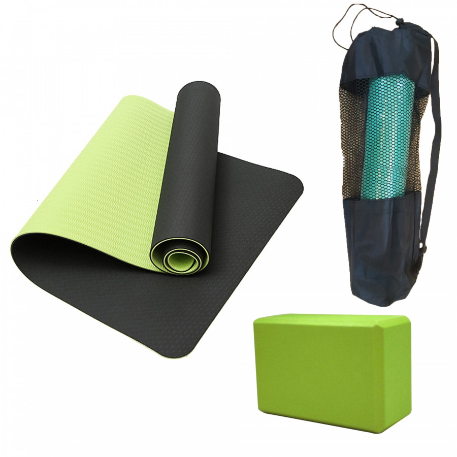 Thảm Yoga 2 Lớp + Gạch Yoga + Bao Đựng Thảm Yoga (Giao Màu Ngẫu Nhiên)