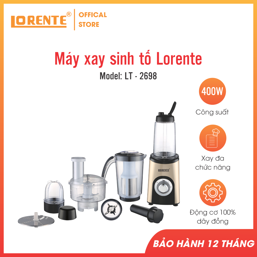 Máy xay sinh tố đa năng Lorente LT-2698 màu vàng - Hàng chính hãng