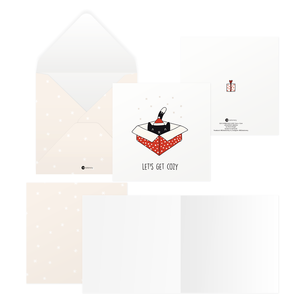 Thiệp giáng sinh noel 12x12 SDstationery XMAS CAT mèo dễ thương vui nhộn sáng tạo - Mèo hộp